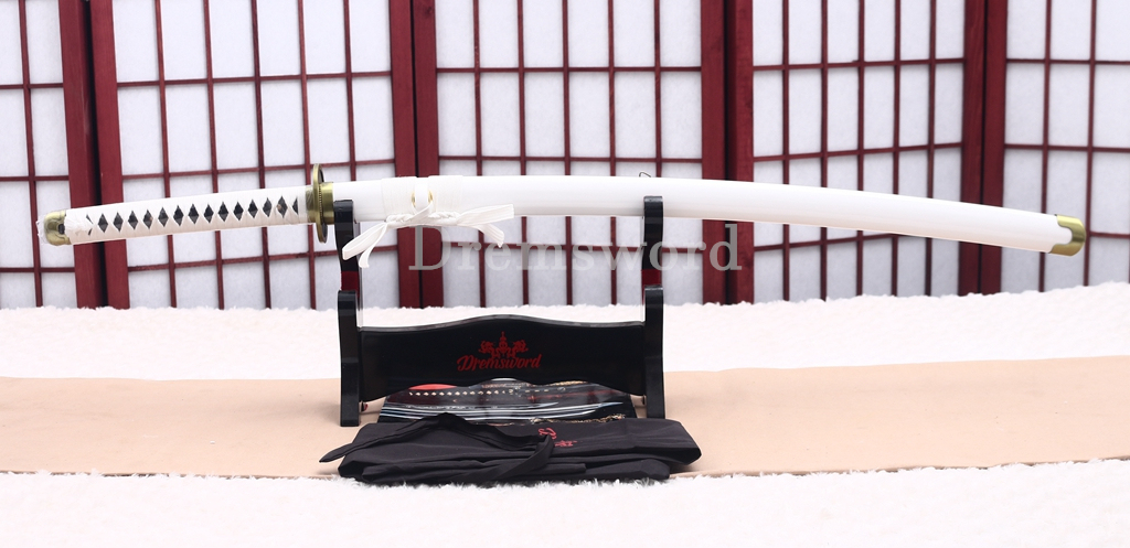 9260 Spring Steel Anime Katana Japanese Samurai Sword Battle Ready Full Tang Shinogi-Zukuri White