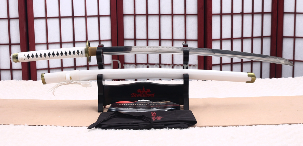 9260 Spring Steel Anime Katana Japanese Samurai Sword Battle Ready Full Tang Shinogi-Zukuri White