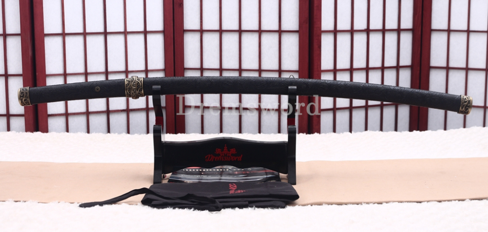 9260 Spring Steel Anime Katana Japanese Samurai Sword Battle Ready Full Tang Shinogi-Zukuri Black