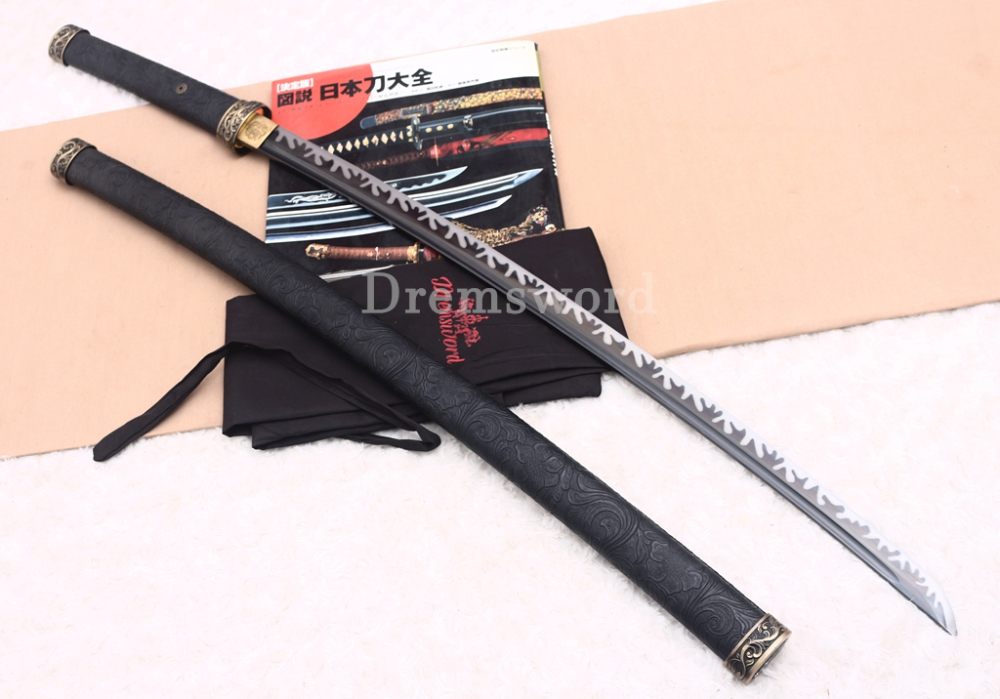 9260 Spring Steel Anime Katana Japanese Samurai Sword Battle Ready Full Tang Shinogi-Zukuri Black