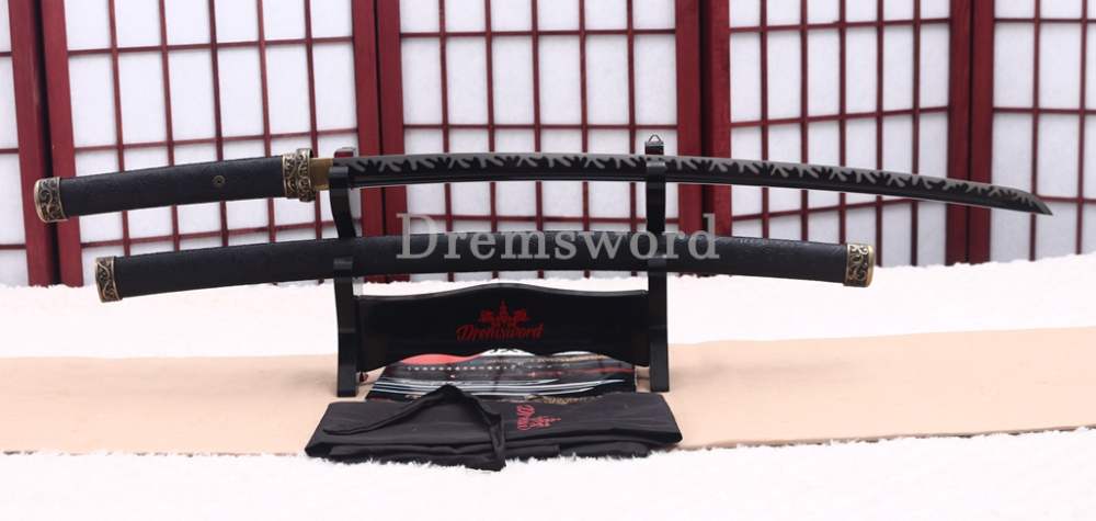 9260 Spring Steel Anime Katana Japanese Samurai Sword Battle Ready Full Tang Shinogi-Zukuri Black