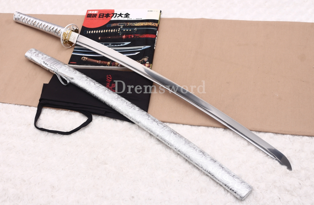 9260 Spring Steel White Katana Japanese Samurai Sword Battle Ready Full Tang Shinogi-Zukuri