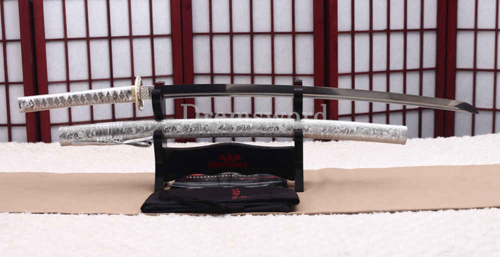 9260 Spring Steel White Katana Japanese Samurai Sword Battle Ready Full Tang Shinogi-Zukuri