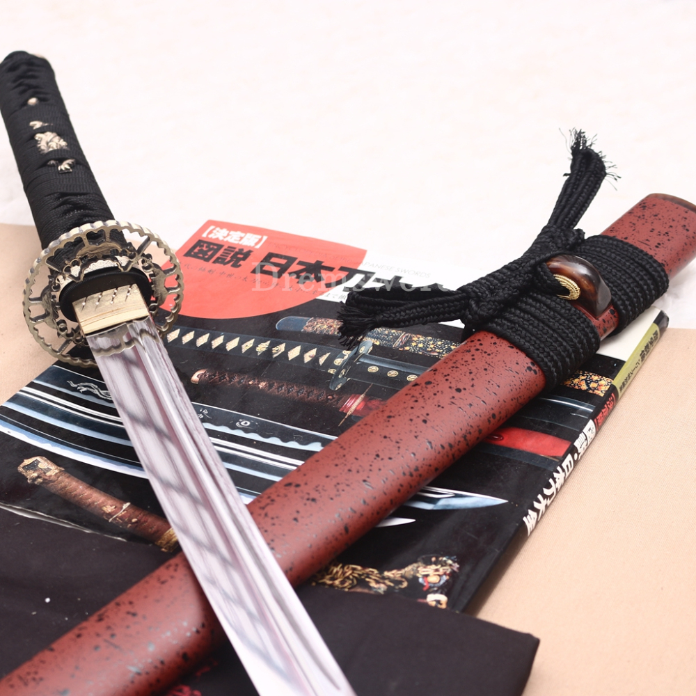 9260 Spring Steel Functional Katana Japanese Samurai Sword Battle Ready Full Tang Unokubi-Zukuri Red