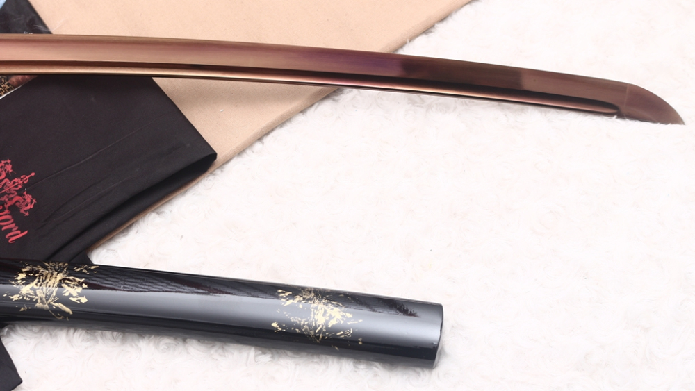 9260 Spring Steel Gold Black Katana Japanese Samurai Sword Battle Ready Full Tang Shinogi-Zukuri Black Saya