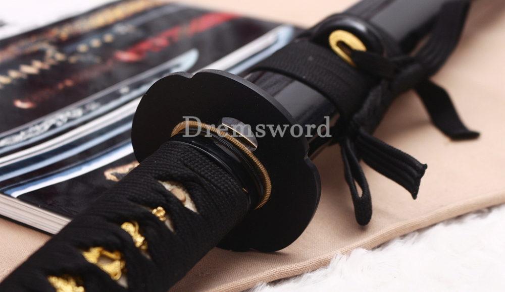 1095 High Carbon Steel Katana Mokko Tsuba Japanese Samurai Functional Battle Sword Shinogi ZUKURI Black Saya
