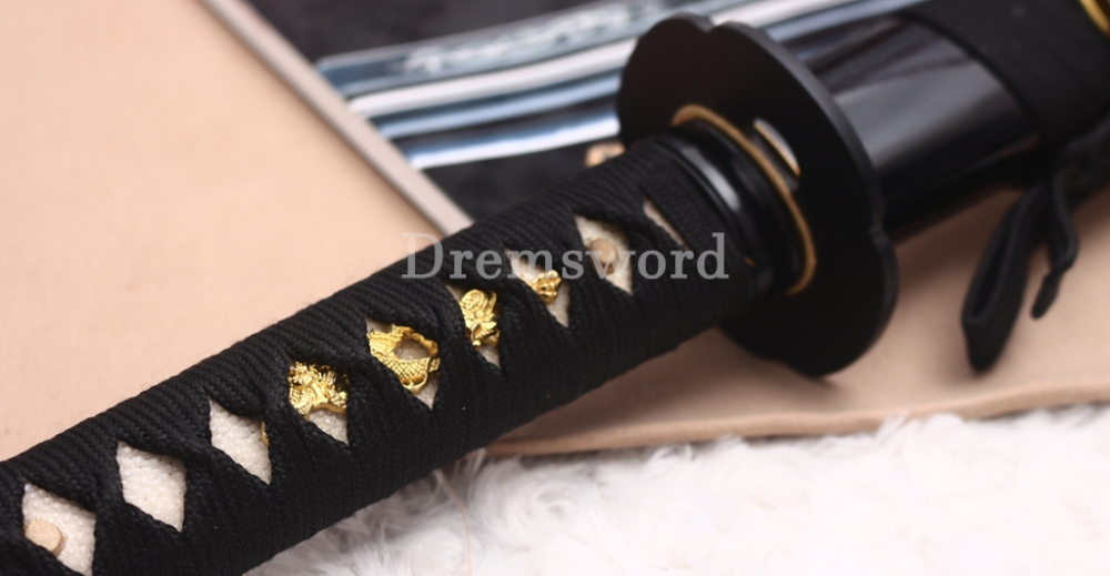 1095 High Carbon Steel Katana Mokko Tsuba Japanese Samurai Functional Battle Sword Shinogi ZUKURI Black Saya