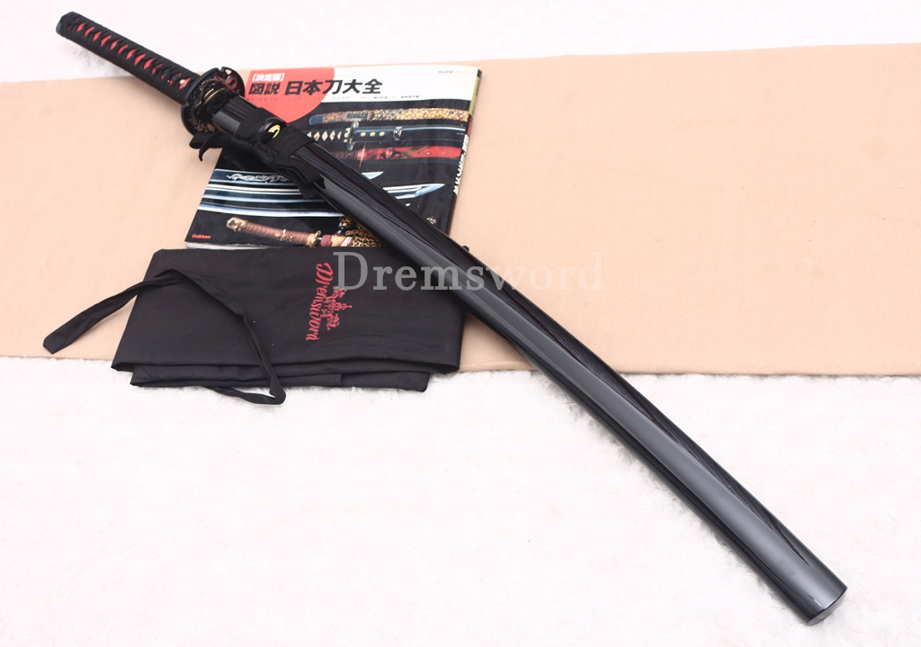 Black Blade 1060 Carbon Steel Katana Japanese Samurai Functional Battle Sword Shinogi ZUKURI Black