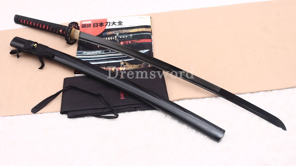 Black Blade 1060 Carbon Steel Katana Japanese Samurai Functional Battle Sword Shinogi ZUKURI Black