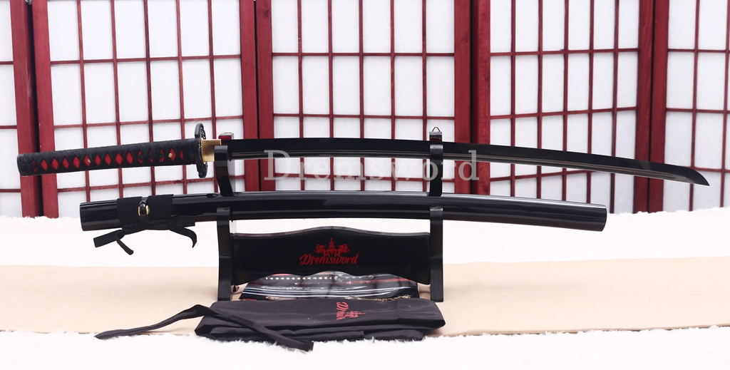 Black Blade 1060 Carbon Steel Katana Japanese Samurai Functional Battle Sword Shinogi ZUKURI Black