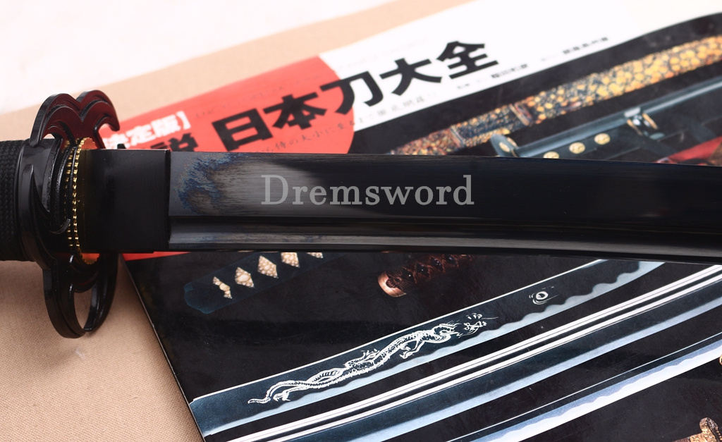 Black Blade 1060 Carbon Steel NARUTO Katana Japanese Samurai Functional Sword Shinogi ZUKURI Black