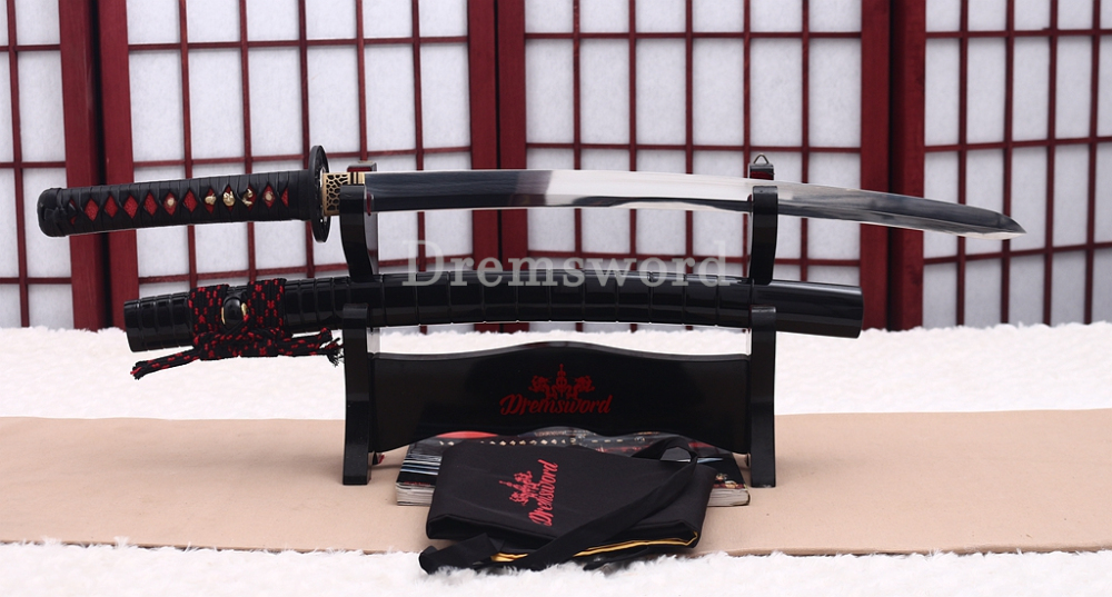 Moroha Zukuri 1095 High Carbon Steel Wakizashi KOGARASUMARU Japanese Samurai Sword Black