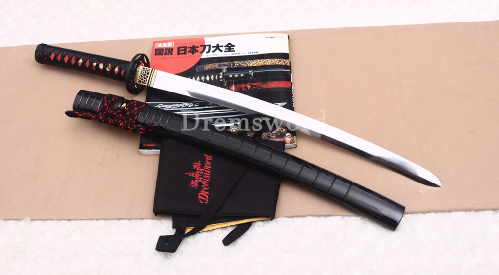 Moroha Zukuri 1095 High Carbon Steel Wakizashi KOGARASUMARU Japanese Samurai Sword Black