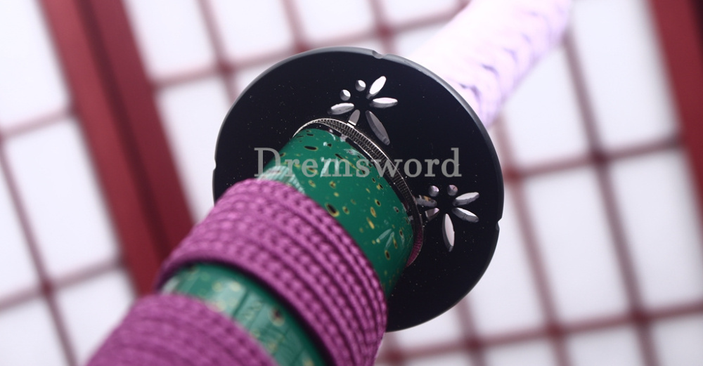 Through Hardened S5 Steel Katana Mirror Blade Japanese Samurai Functional Battle Sword Hira ZUKURI Green & Purple