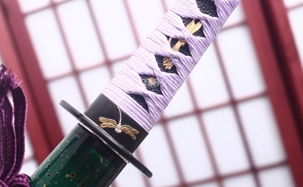 Through Hardened S5 Steel Katana Mirror Blade Japanese Samurai Functional Battle Sword Hira ZUKURI Green & Purple