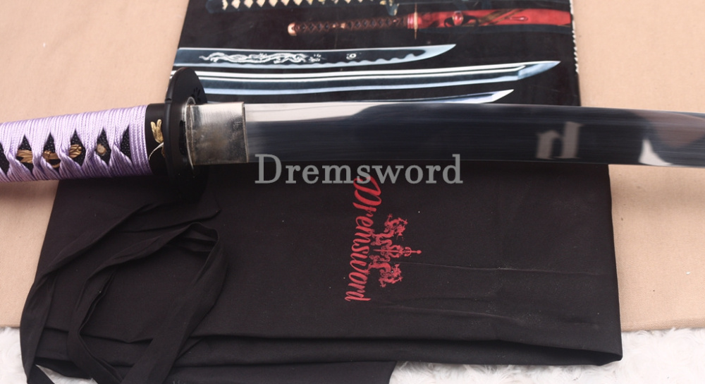 Through Hardened S5 Steel Katana Mirror Blade Japanese Samurai Functional Battle Sword Hira ZUKURI Green & Purple