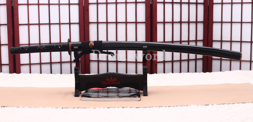 Handmade Damascus Folded Steel Katana Red Blade Japanese Samurai Sword Battle Ready Shinogi Zukuri Black