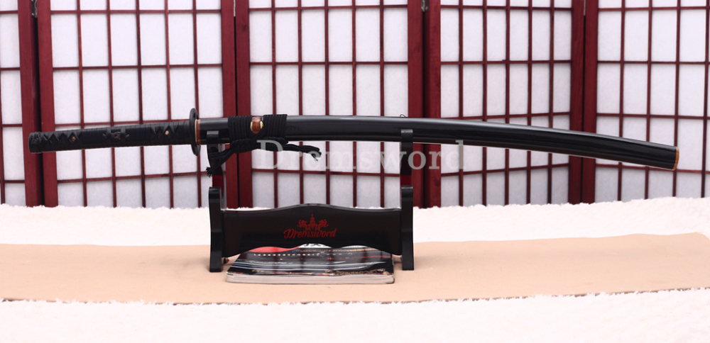 Handmade Damascus Folded Steel Katana Red Blade Japanese Samurai Sword Battle Ready Shinogi Zukuri Black