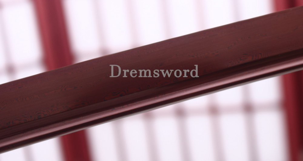 Handmade Damascus Folded Steel Katana Red Blade Japanese Samurai Sword Battle Ready Shinogi Zukuri Black
