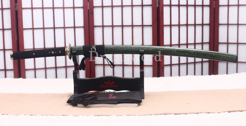 Handmade Damascus Folded Steel Katana Japanese Samurai Sword Battle Ready Shinogi Zukuri Green