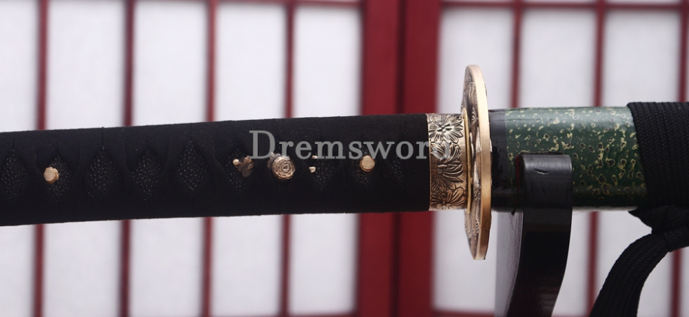 Handmade Damascus Folded Steel Katana Japanese Samurai Sword Battle Ready Shinogi Zukuri Green