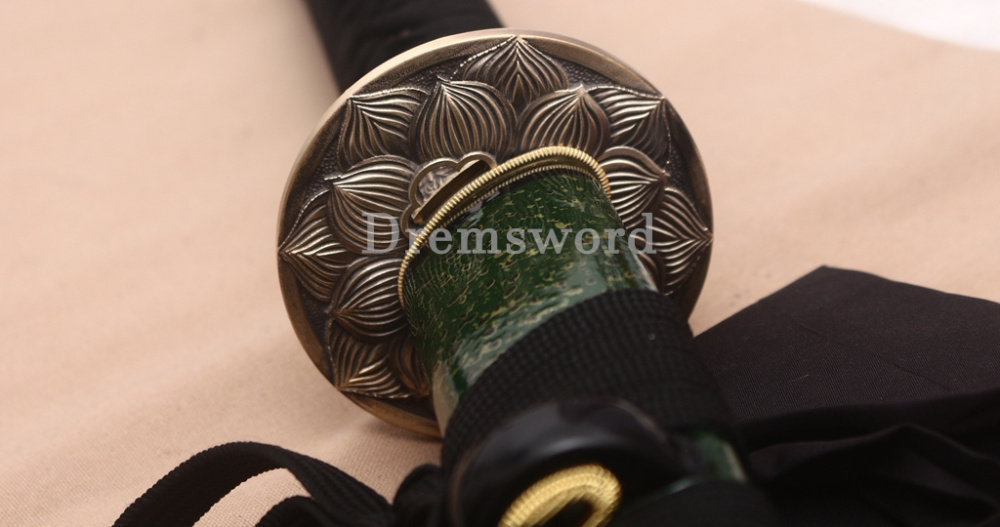 Handmade Damascus Folded Steel Katana Japanese Samurai Sword Battle Ready Shinogi Zukuri Green