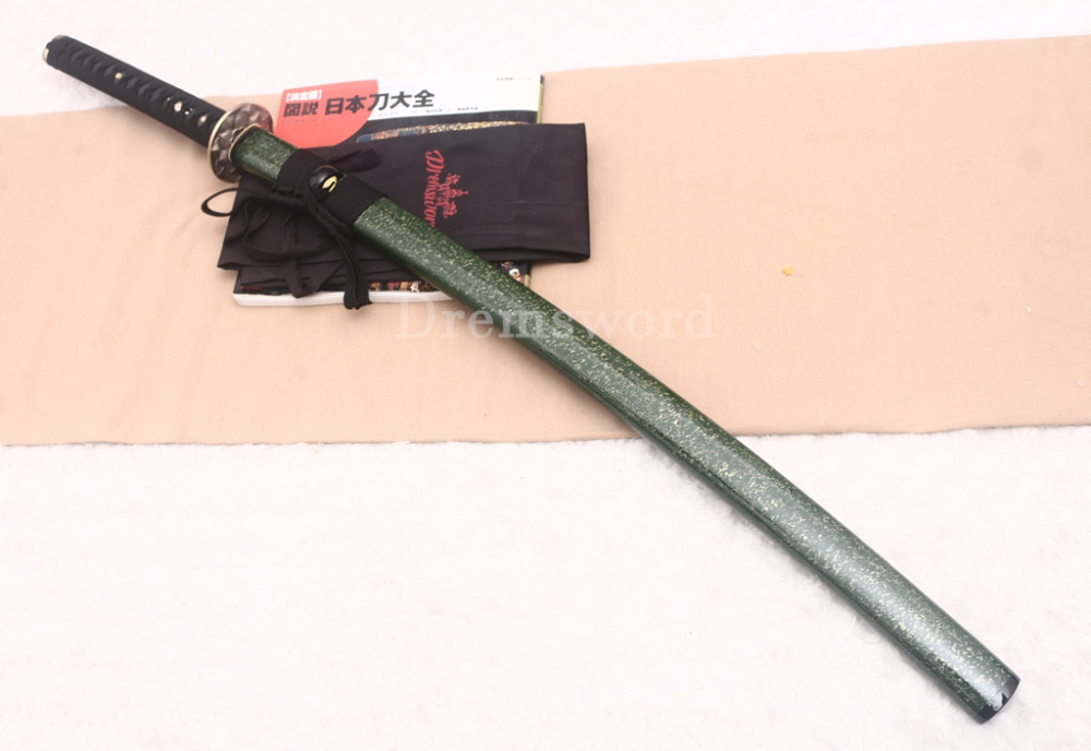 Handmade Damascus Folded Steel Katana Japanese Samurai Sword Battle Ready Shinogi Zukuri Green
