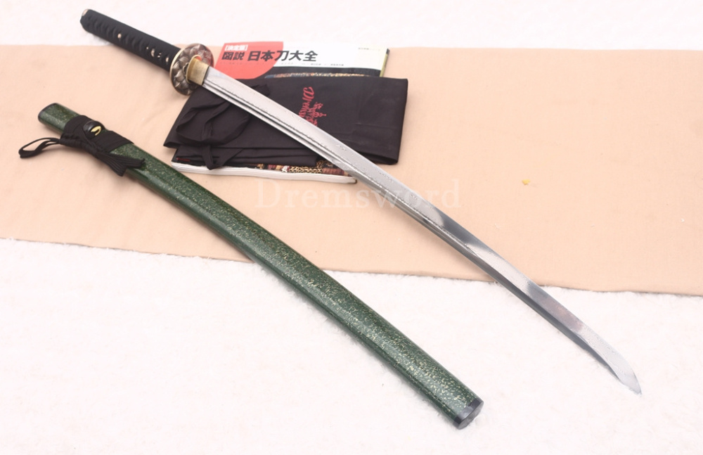 Handmade Damascus Folded Steel Katana Japanese Samurai Sword Battle Ready Shinogi Zukuri Green