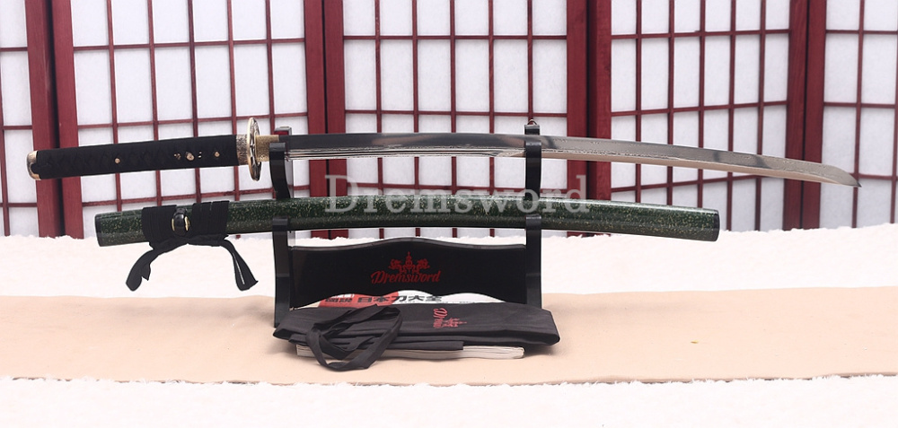 Handmade Damascus Folded Steel Katana Japanese Samurai Sword Battle Ready Shinogi Zukuri Green