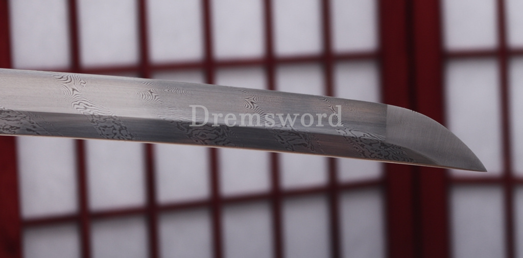 Twisted Pattern Damascus Folded Steel Katana Japanese Samurai Sword Battle Ready Shinogi Zukuri Black & White