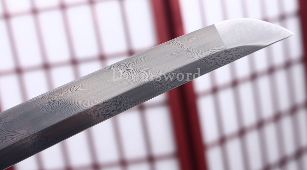 Twisted Pattern Damascus Folded Steel Katana Japanese Samurai Sword Battle Ready Shinogi Zukuri Black & White