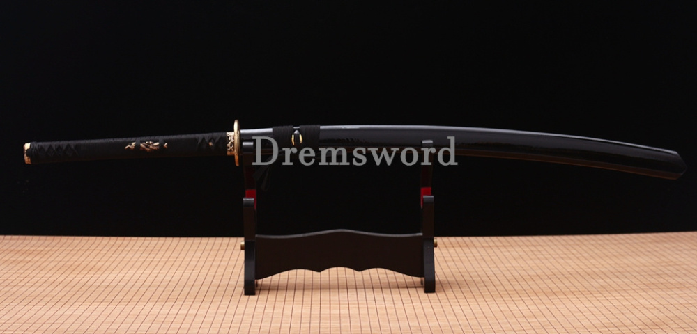 Twisted Pattern Damascus Folded Steel Nagamaki Japanese Samurai Sword Battle Ready Black