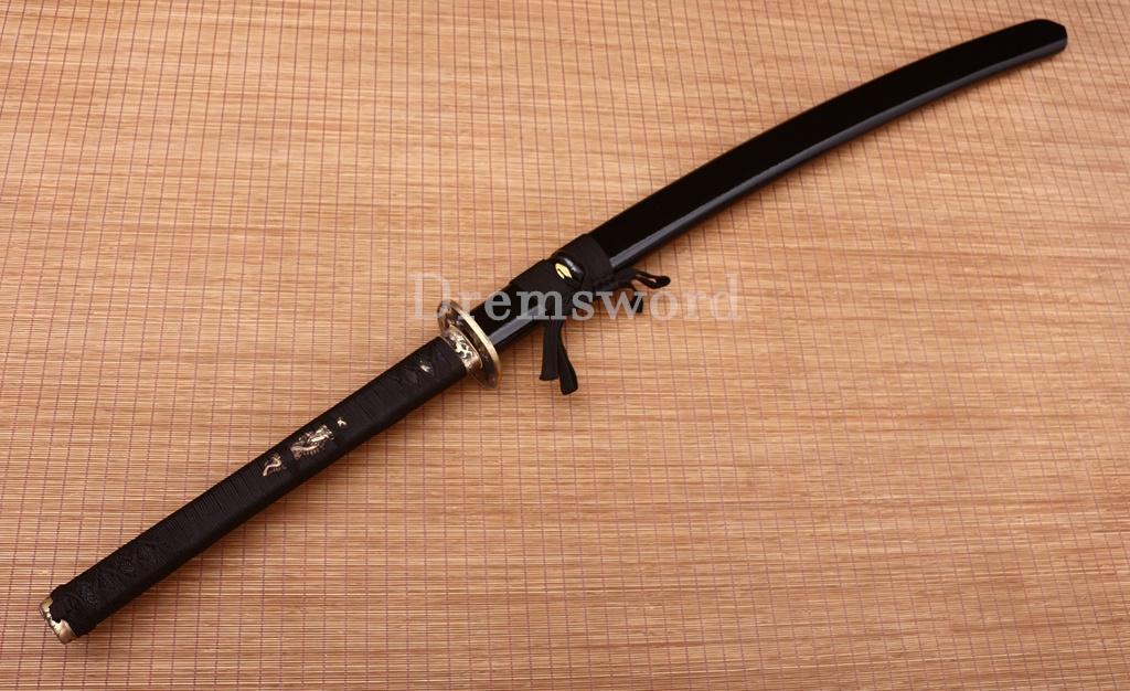 Twisted Pattern Damascus Folded Steel Nagamaki Japanese Samurai Sword Battle Ready Black