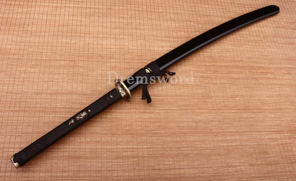 Twisted Pattern Damascus Folded Steel Nagamaki Japanese Samurai Sword Battle Ready Black