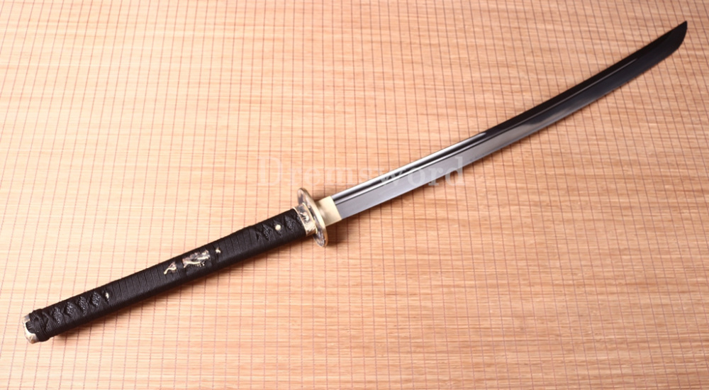 Twisted Pattern Damascus Folded Steel Nagamaki Japanese Samurai Sword Battle Ready Black