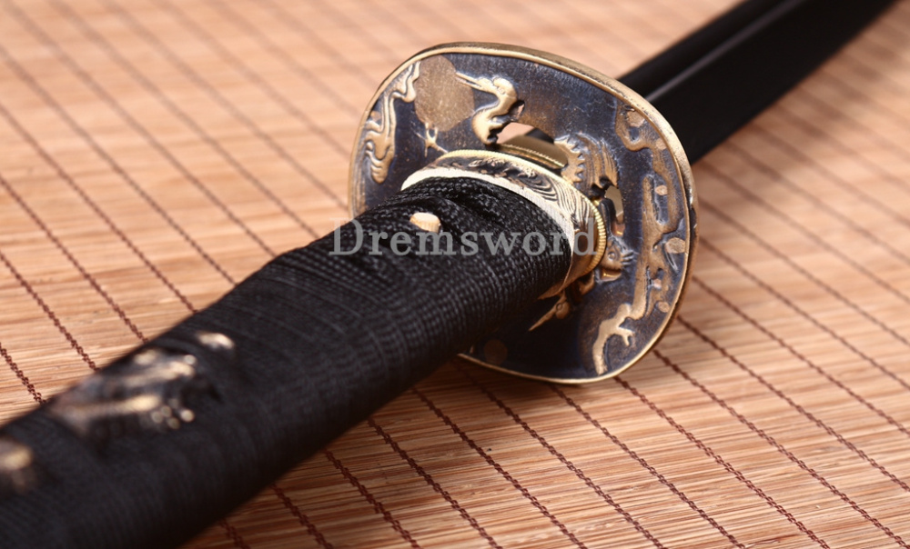 Twisted Pattern Damascus Folded Steel Nagamaki Japanese Samurai Sword Battle Ready Black