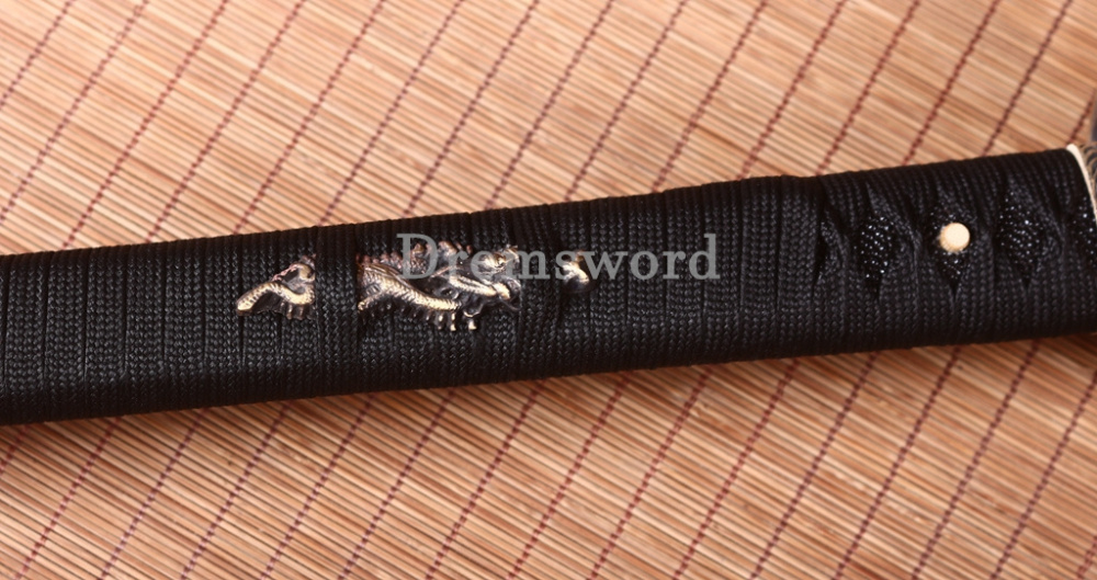Twisted Pattern Damascus Folded Steel Nagamaki Japanese Samurai Sword Battle Ready Black