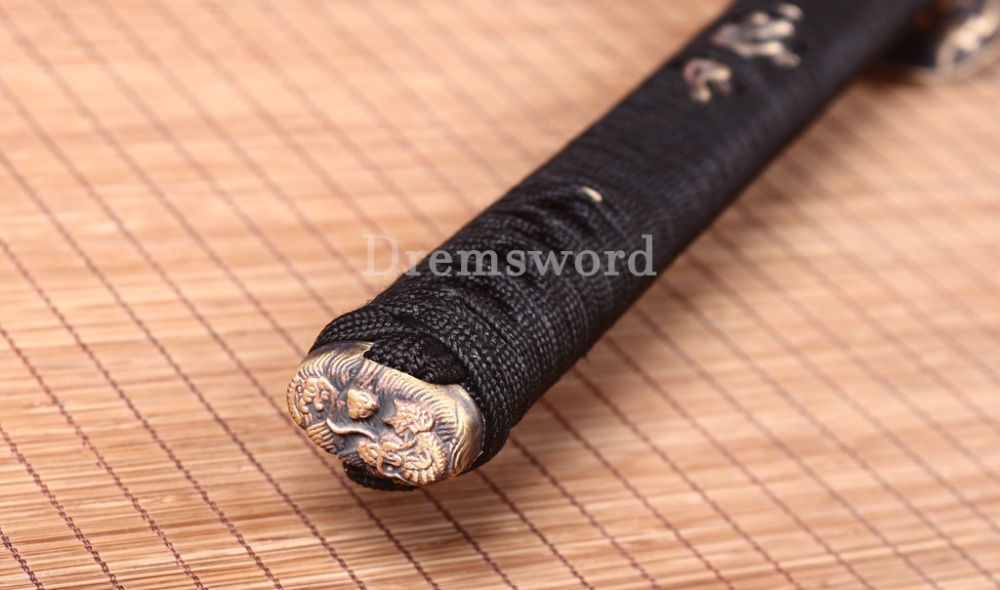 Twisted Pattern Damascus Folded Steel Nagamaki Japanese Samurai Sword Battle Ready Black