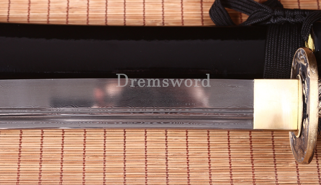 Twisted Pattern Damascus Folded Steel Nagamaki Japanese Samurai Sword Battle Ready Black