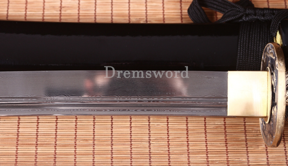 Twisted Pattern Damascus Folded Steel Nagamaki Japanese Samurai Sword Battle Ready Black