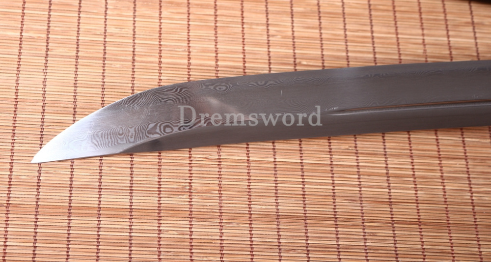 Twisted Pattern Damascus Folded Steel Nagamaki Japanese Samurai Sword Battle Ready Black