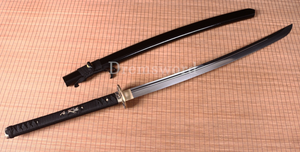 Twisted Pattern Damascus Folded Steel Nagamaki Japanese Samurai Sword Battle Ready Black