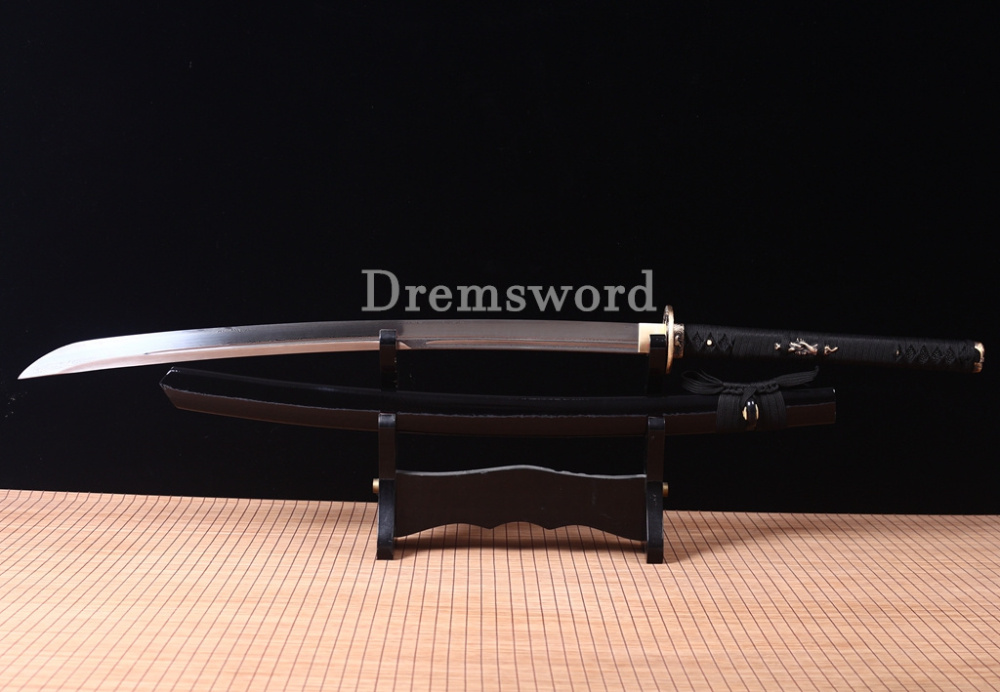 Twisted Pattern Damascus Folded Steel Nagamaki Japanese Samurai Sword Battle Ready Black