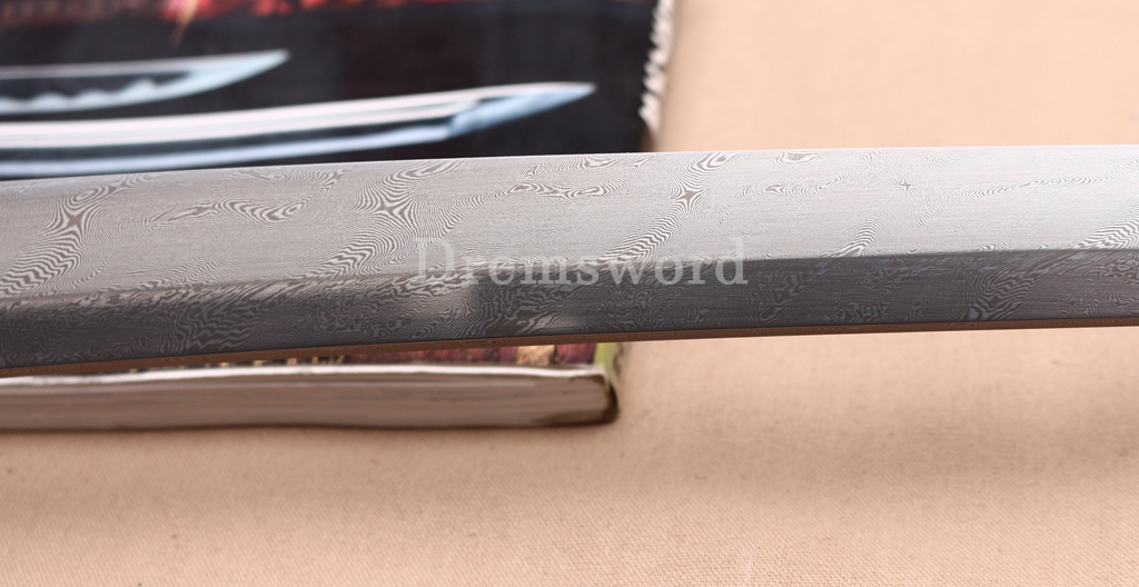 Twisted Pattern Damascus Folded Steel Black Wood Shirasaya Japanese Samurai Sword Battle Ready Shinogi Zukuri