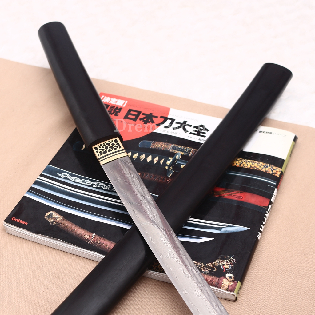 Twisted Pattern Damascus Folded Steel Black Wood Shirasaya Japanese Samurai Sword Battle Ready Shinogi Zukuri