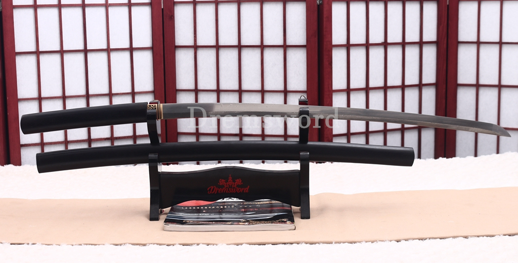 Twisted Pattern Damascus Folded Steel Black Wood Shirasaya Japanese Samurai Sword Battle Ready Shinogi Zukuri