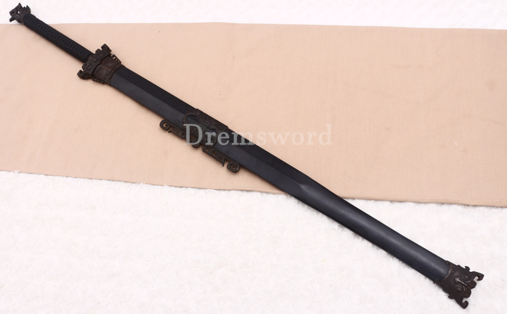 Damascus Folded Steel Han Jian 汉剑 Traditional Chinese Jian Sword Black Wood Battle Ready Sharp Sword