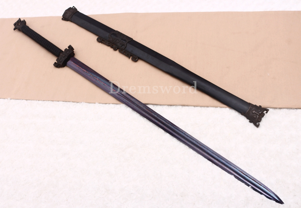 Damascus Folded Steel Han Jian 汉剑 Traditional Chinese Jian Sword Black Wood Battle Ready Sharp Sword