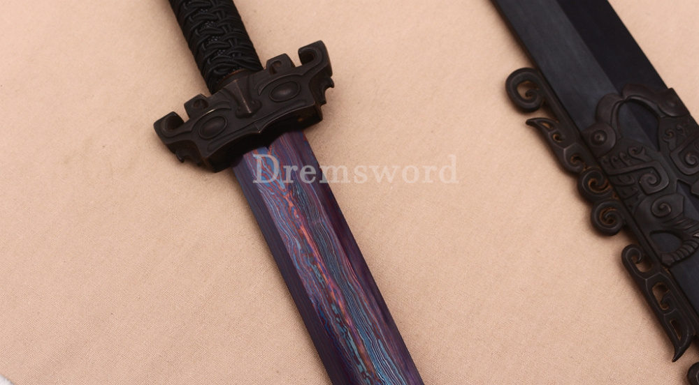 Damascus Folded Steel Han Jian 汉剑 Traditional Chinese Jian Sword Black Wood Battle Ready Sharp Sword