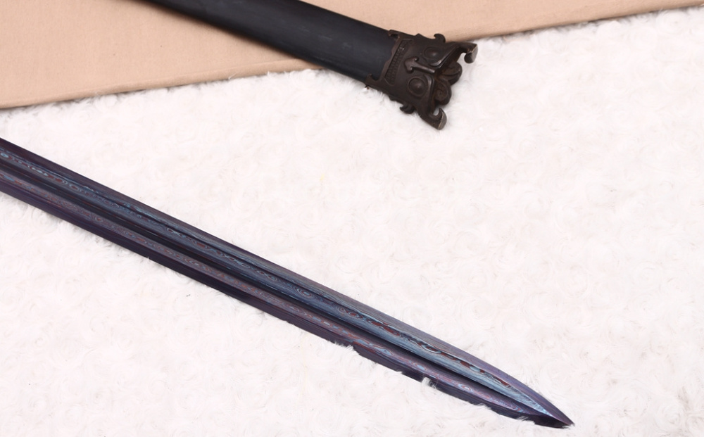 Damascus Folded Steel Han Jian 汉剑 Traditional Chinese Jian Sword Black Wood Battle Ready Sharp Sword